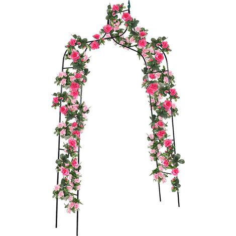 COSTWAY Garden Arch with Metal Frame, Decoration Trellis Stand for Rose Vines Climbing Plant, Wide Patio Arbour for Walkway Path Lawn Backyard Party Ceremony Wedding (Iron, 140x38x255cm) (1/5)