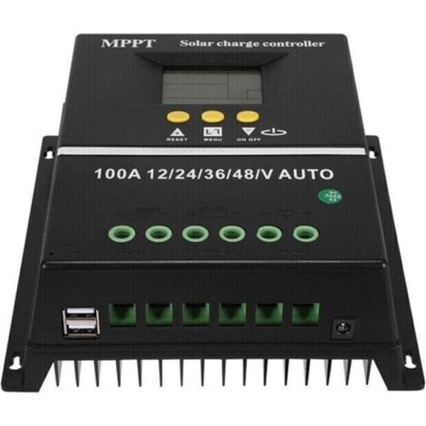 Contrôleur de Charge Solaire 100A 12V/24V/36V/48V, Régulateur de Batterie PV avec Double Port USB