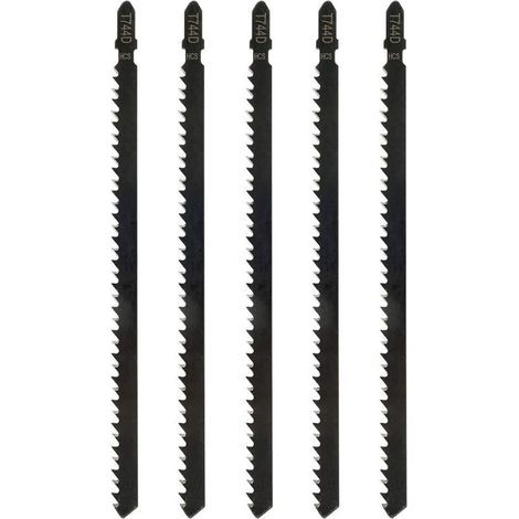 – Lot de 5 lames de scie sauteuse T744D 180 mm – Acier au carbone HCS – Pour bois dur et métal – Coupes précises et nettes (1/5)