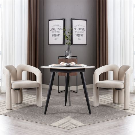 Fortuna Lai – Lot de 2 chaises d'appoint en velours beige – Dimensions 64x50.5x71cm – Accoudoirs inclus – Confort optimal pour salle à manger et salon (1/5)