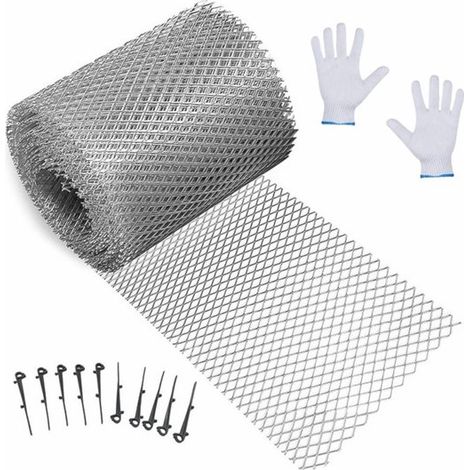 Per grondaie e pluviali, protezione antipioggia in alluminio con 10 ganci e guanti, repellente per foglie e anti-intasamento, 15 cm x 600 cm (1/5)