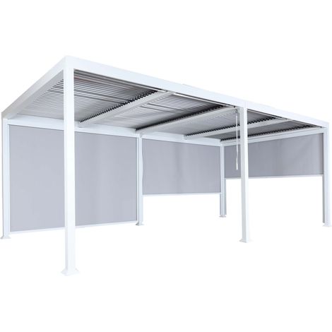 Alu Pergola HHG-787 mit 3x Seitenwand, Lamellen-Pavillon, stabiles 8cm-Metall-Gestell 3x6m weiß (1/5)