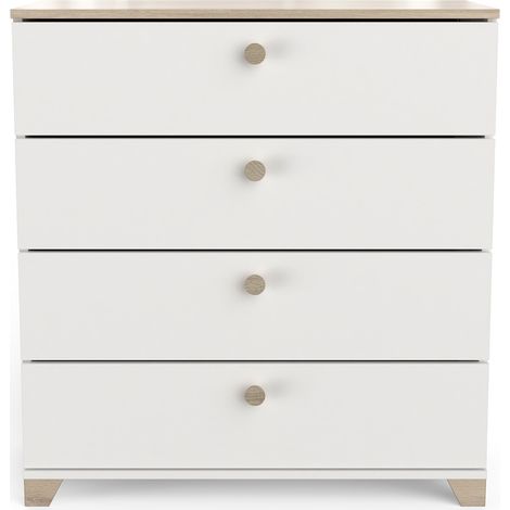 Commode meuble de rangement 4 tiroirs couleur chêne / blanc mat - Largeur 79,7 x Profondeur 41,9 x Hauteur 85,1 cm (1/5)