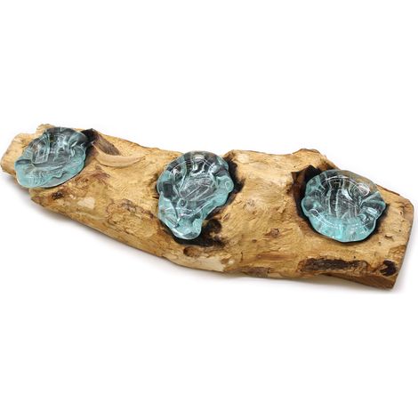 Bougeoir triple plat en verre Molton sur bois- Vendu par 1 (1/4)