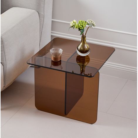 Mesa auxiliar de cristal templado (45x45x51 cm), multiusos, para salón, vidrio marrón (1/5)