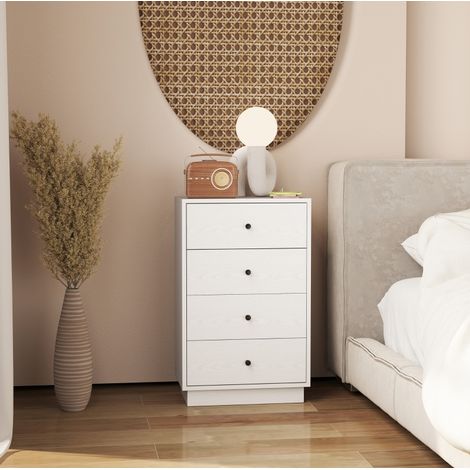 Commode en panneaux de particules blanc avec 4 tiroirs, 47 x 29 x 75 cm, meuble de rangement moderne (1/5)