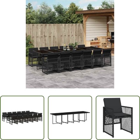 Gartenstuhl - 13-tlg. Garten-Essgruppe mit Kissen Schwarz Poly Rattan (1/5)
