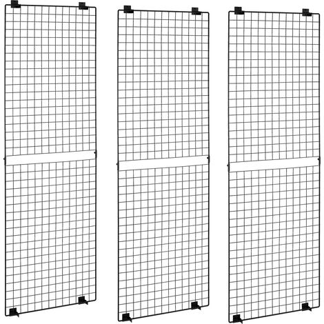 Mophorn Paneles de pared de rejilla, 610 x 11 x 1828 mm, juego de 3 unidades, estantes de exhibición montados en pared de acero al carbono, tablero de notas para fotos y decoración, color negro