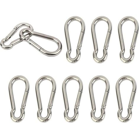 Lot de 10 mousquetons en acier inoxydable 304 très résistants à ressort M4 4 cm Petit porte-clés pour clés, balançoire, camping, pêche, hamac (1/4)