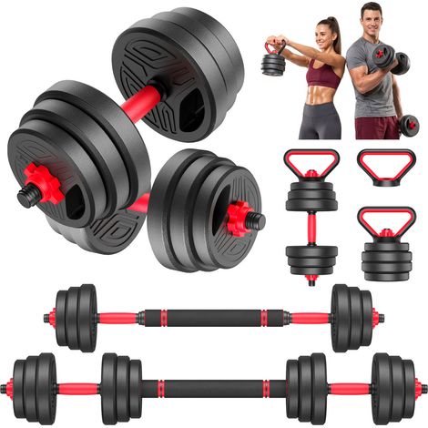 5-in-1 verstellbare Hanteln – Umweltfreundliches Hantelset – Lässt sich in eine Langhantel, Kettlebell und Liegestützgriffe umwandeln, 26 kg