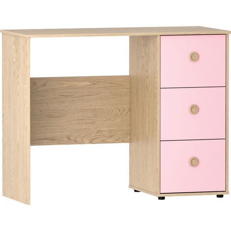 Neptune Computer Desk 2 Drawer Dressing Table Shelves Storage Home, Pink-&-Oak (1/5)