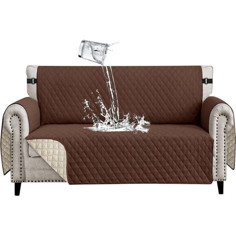 Waterproof 2-Seater Sofa Cover with Armrests Reversible Universal Non-Slip Sofa Protector for Pets Dogs Cats Brown