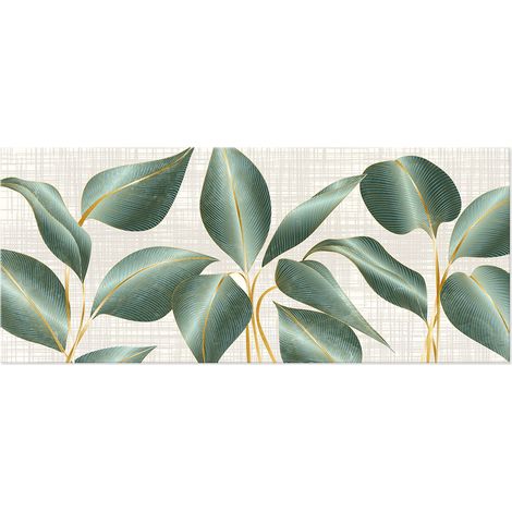 Lupia - Quadro moderno Canvas Prime  LEAVES GREEN & GOLD, Stampa su Tela, Telaio in Fibra di Legno, Foglie nei toni del verde, 38x90 cm, per soggiorno capezzale camera da letto, ufficio