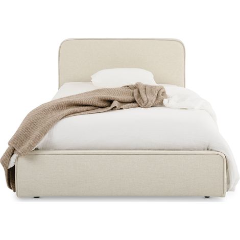 Idimex – Lit simple 90 x 190 cm – Cadre en bois et métal – Revêtement tissu blanc crème – Sommier à lattes inclus – Design compact pour petits espaces
