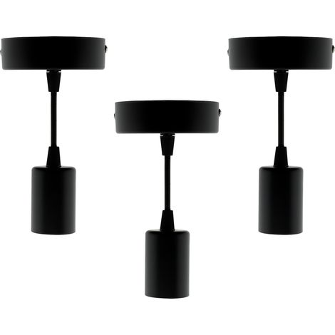 Lot de 3 kits de suspension luminaire métal avec cordons textiles Noir