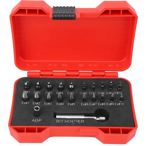 22 pièces extracteur de vis filetage inversé en acier rapide, jeu d'outils robuste pour extraction de vis cassées, accessoire de quincaillerie durable (1/5)