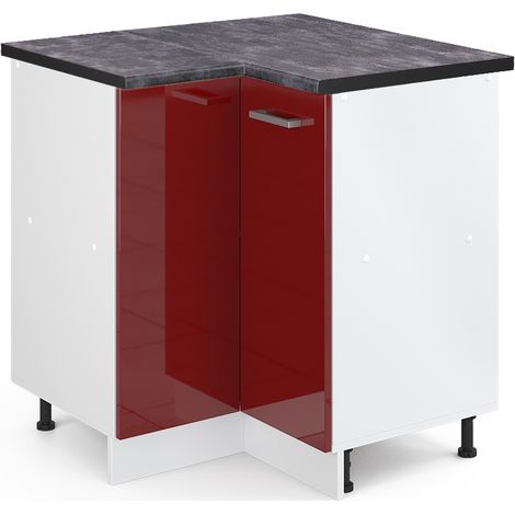 Mobile ad angolo cucina R-Line, Rosso bordeaux lucido, 75.6 cm , PL Antracite, Vicco