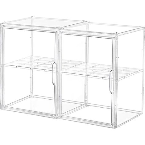 Lot de 2 boîtes de rangement en acrylique transparent XXL empilables pour sac à main, chaussures, figurines de collection, vitrine avec porte magnétique, étanche à la poussière et à l'eau (1/5)