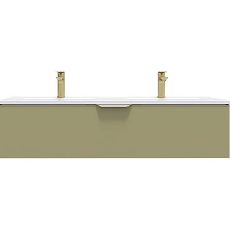 Meuble de salle de bain suspendu double vasque intégrée 120cm 1 tiroir Vert olive - Venice (1/5)