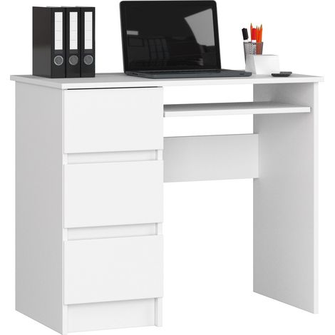 Scrivania per computer AKORD A6 Bianco 90 cm 3 cassetti 90x50x77 cm Modello a sinistra (1/6)