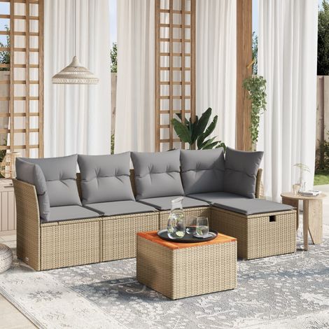 vidaXL Salon de jardin avec coussins 6pcs mélange beige résine tressée (1/4)