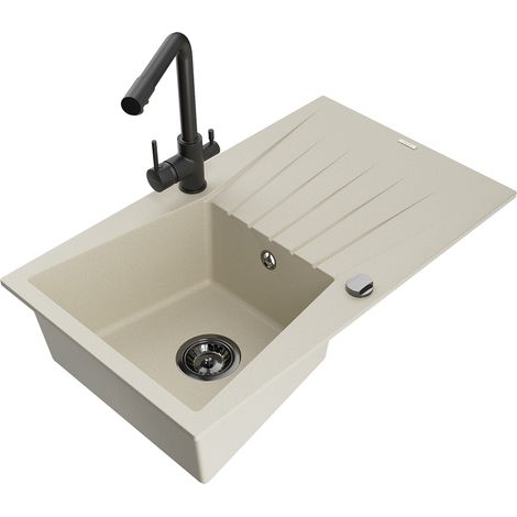 Mexen Cesar évier en granit 1 bac avec égouttoir et robinet de cuisine Duero, beige - 6514-69-671600-70 (1/5)