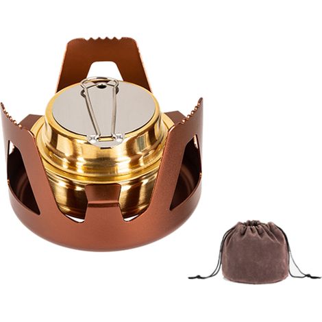 Réchaud à alcool portable, petit brûleur à alcool en laiton avec support en aluminium, batterie de cuisine ultralégère pour l'extérieur, le camping, la randonnée, le pique-nique (1/5)
