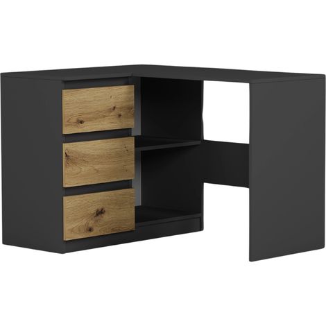 Eckschreibtisch links mit Schubladen Anthrazit Mix Artisan 112 x 87 cm Modern N4L (1/5)