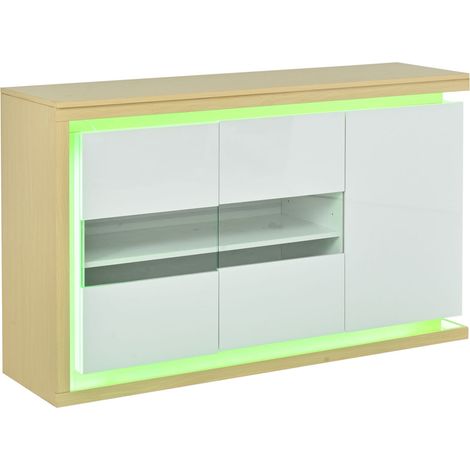 Sideboard Wohnzimmer 140 cm mit 3 Türen aus gehärtetem Glas und weißer LED (1/5)