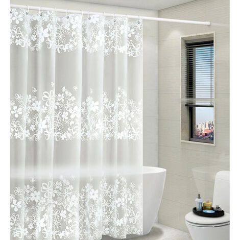 BUNTHAUS Lntyq Rideau de douche avec cantonnière attachée pour salle de bain, tricot transparent à motifs floraux victoriens blancs, ensemble de décoration en tissu shabby chic, l 72\" x L 72\" (1/5)