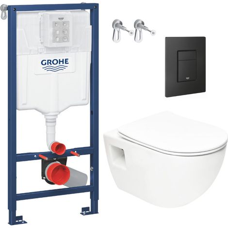 Grohe WC-Paket mit Rahmen Rapid SL + spülrandlose SAT-Toilette + SoftClose-Sitz + mattschwarze Platte (RapidSL-Project-KF0)