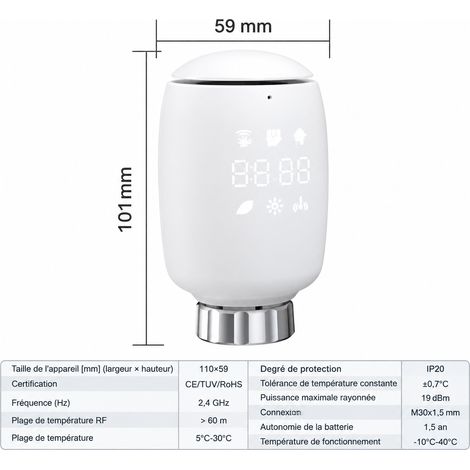 Vanne thermostatique connectée Zigbee pour radiateur, nouveau thermostat zigbee réf 4486 6 × 5 × 4 cm 100 g – Livraison gratuite