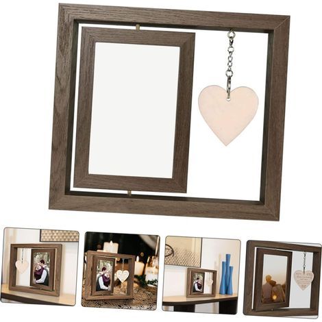 15 cm drehbarer Bilderrahmen mit herzförmigem Aufhänger, rustikaler, doppelseitiger Bilderrahmen für die Heimdekoration, ideal für Familien- und Freundesfotos, einzigartige dekorative Präsentationsflä (1/5)