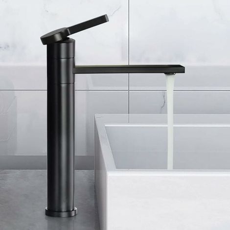 Robinet Lavabo - Pivotant 360° - Mitigeur Monocommande Réglable Froid/Chaud - Finition Chrome Noir - Raccords 1/2" et 1/2" à 3/8" - 1 Pièce (1/5)