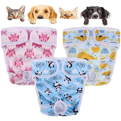 Lot de 3 Couche pour Chien Lavable, Couches Réutilisable Chien Incontinent Culotte pour Chien Femelle en Chaleur (M) (1/5)