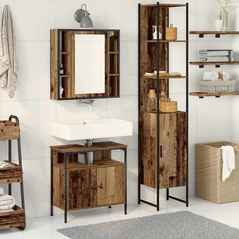Bathroom Furniture Set with Door 3 pcs Old Wood Engineered Wood vidaXL