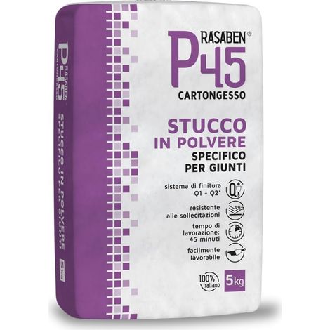 Stucco Polvere Cartongesso P45 K2 Rasaben Specifico Giunti 5 kg 4 Pezzi (1/5)
