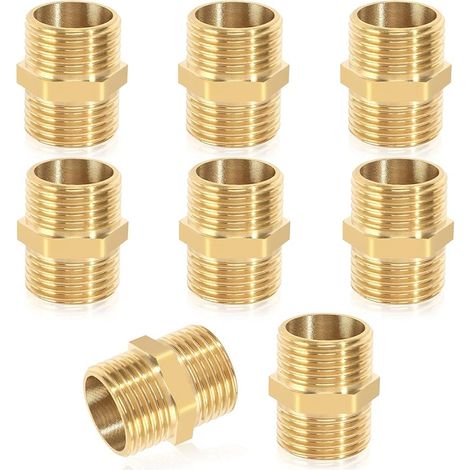 Mamelon Double 1/2 Pouce (ø 20mm), 8 PièCes Laiton Filet MâLe Mamelon Double Hexagonal 1/2 », Laiton Raccord Fileté Raccords pour Chauffage Installation D'Eau Potable Convient (1/5)