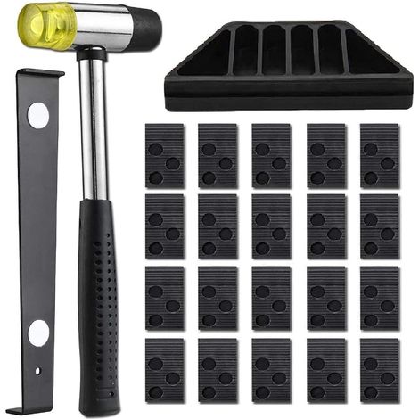 Installation kit for wood laminate flooring installation with tapping block, tapping tool, mallet and 20 spacers