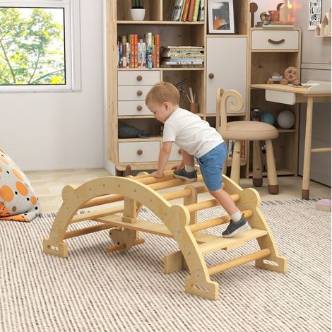 Arche d'escalade Montessori d'intérieur 2 en 1 en bois, 110 x 52 x 45 cm, naturel OKMYHOME (1/5)