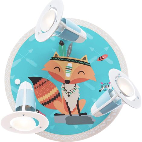 Plafonnier/applique murale pour chambre d'enfant lampe pour enfant au design animal, lampe renard, indien en bois véritable avec 3 spots Beige (1/4)