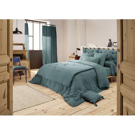 Housse de couette 280 x 240 cm King Size - Double gaze - MILA Bleu canard (1/5)