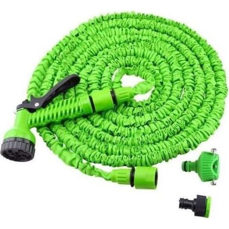 pair Jardin Pelouse Tuyau d arrosage extensible de 30m- Tuyau rétractable avec pistolet 7 jets -Tuyau Buse Tete d\\'arrodage -Vert (1/4)