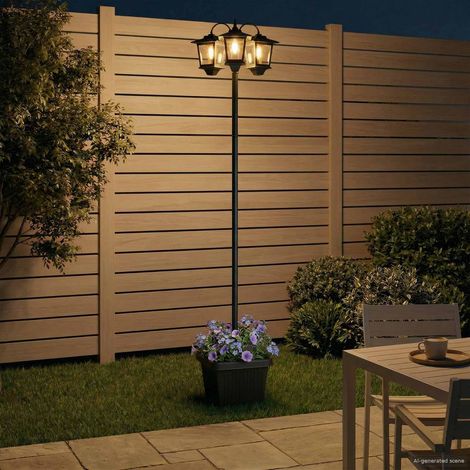 vidaXL Lampione a 3 teste con vasi with LED Bulb Nero 32 x 32 x 188 cm (1/5)