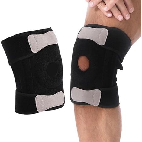 Rodillera patelofemoral ajustable de neopreno con anillo estabilizador - Soporte de ligamentos para lesiones y esguinces de ligamentos cruzados (Negro) (1/5)