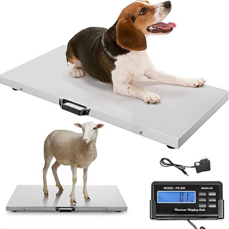 Bodenwaage Tierwaage Hundewaage Paketwaage Katzenwaage Veterinärwaage Plattformwaage, Große Edelstahlplattform 103 x 53cm, Externes LCD, Wägeeinheit kg/oz/lb (1/5)