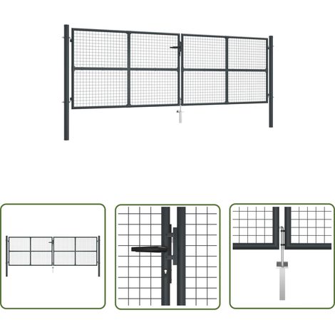 The Living Store Mesh-Gartentor Verzinkter Stahl 400 x 175 cm Grau - Gartentor - Zaun - Metalltor - Stahltür - Einfahrtstor (1/5)
