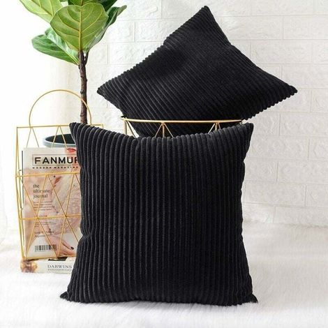 Juego de 2 fundas de cojín y almohada de rayas negras, decorativas cuadradas de pana suave, para sofá, cama y silla, 45 x 45 cm (1/4)