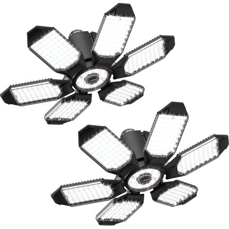 Luci da soffitto per garage - Confezione da 2 luci LED regolabili luminose per seminterrato 20000lm 6 pannelli trasformabili 6500K Luci da negozio a vite E26 E27 Portalampada compatibile Officina Ripo (1/5)