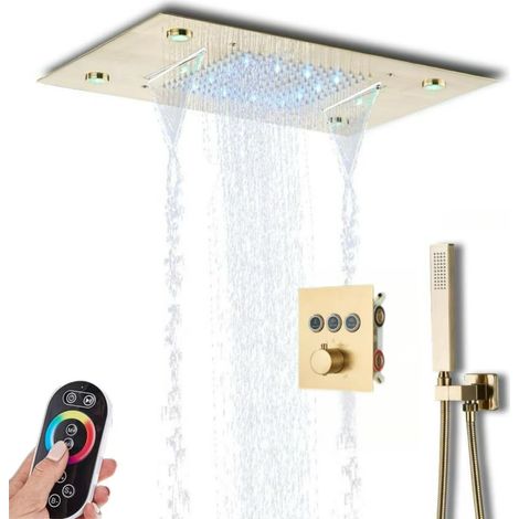 Ensemble de douche à DEL de style cascade,avec affichage numérique et télécommande, système de douche thermostatique et douchette. (1/5)